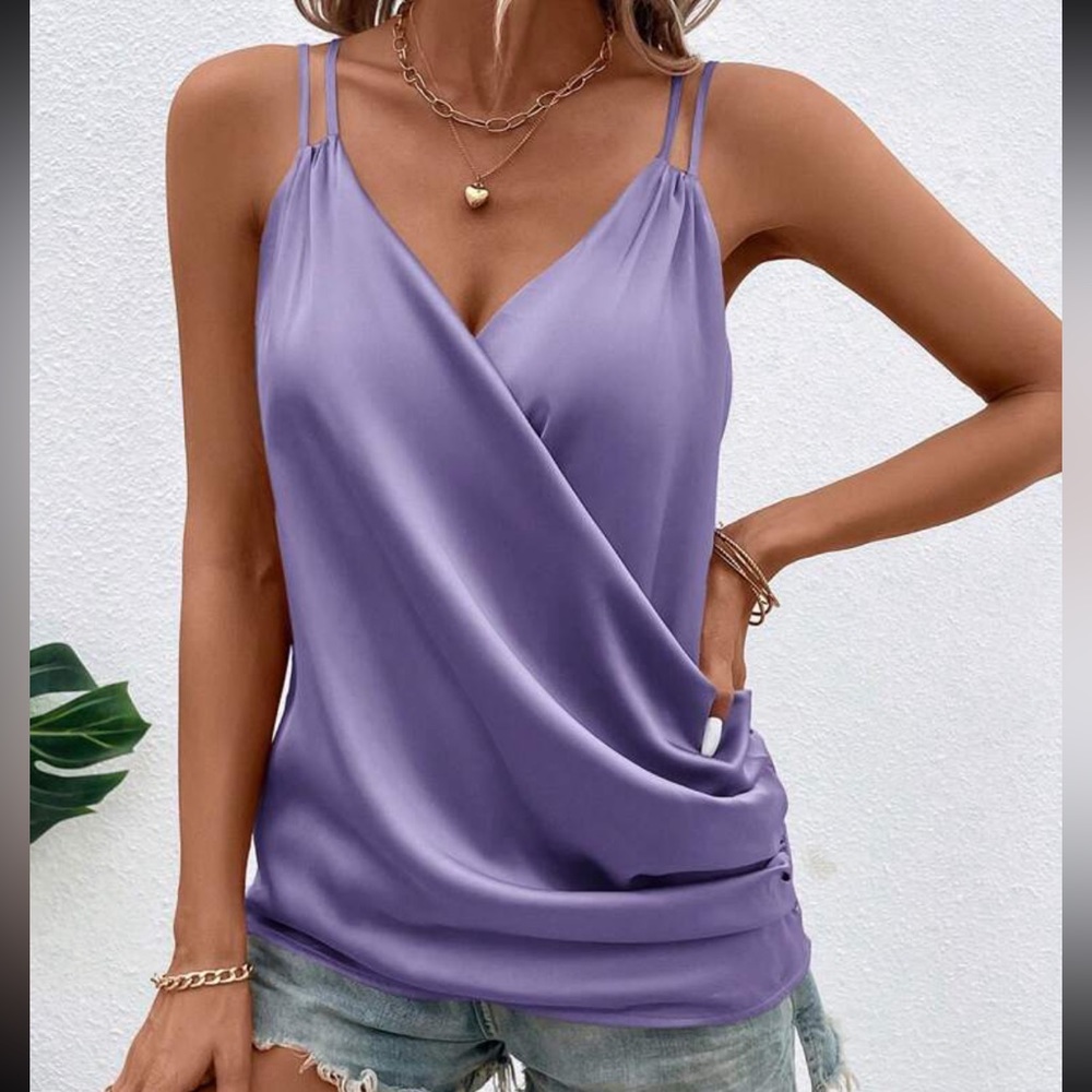 Luxe Satin Cami Top Blouse Shirt - Picture 6 of 16